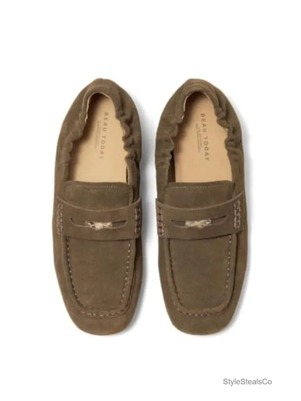 Women's Soft Suede Loafers, Genuine Leather Penny Loafers Square Toe Slip On